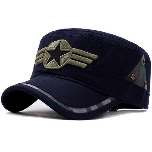 Load image into Gallery viewer, Star and Three Stripe Embroided Military Cap-unisex-wanahavit-Navy blue-One Size-wanahavit
