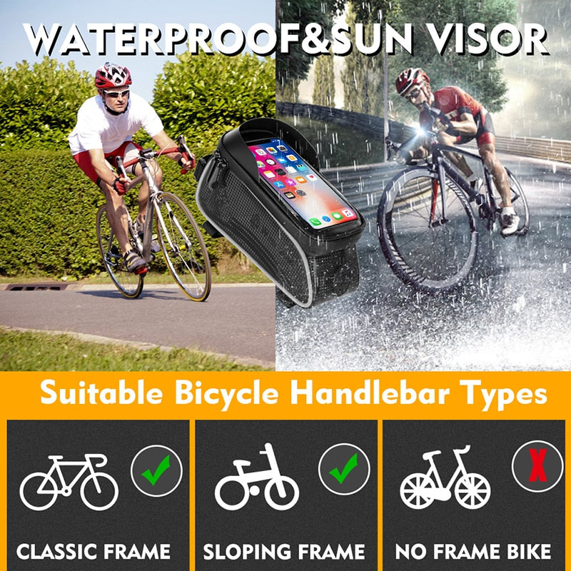 Bicycle Bag Cycling Top Front Tube Frame Bag Waterproof 6.5 Inches Touch Screen Phone Case Storage MTB Road Bike Bag