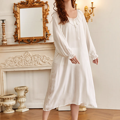 Load image into Gallery viewer, Women&#39;s Pajamas Cotton Nightdress Palace Princess Dress Sleepwear White Casual Loose Long Dress Outer Wear Homewear

