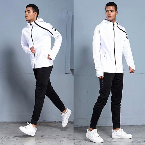 Load image into Gallery viewer, Autumn Winter Hooded Jacket Mens Sports Suit Gym Fitness Running Pants Youth Zipper High Elasticity Hoodies Male Long Sleeve
