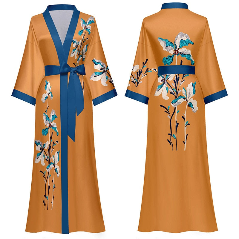 High Quality Women's Pajamas Robe Luxury Style Sleepwear Silk Like Bathrobe Casual Homewear New Nightwear