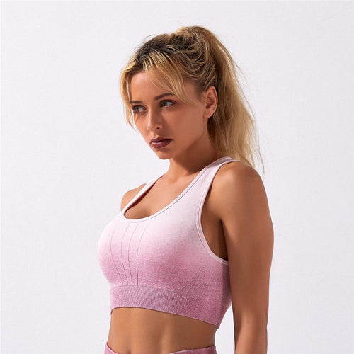 Load image into Gallery viewer, Ombre Seamless 2 Pieces Set Women Suit Gym Workout Clothes Sport Bra Fitness Crop Top And Shorts Pants Leggings Yoga Set A014TS
