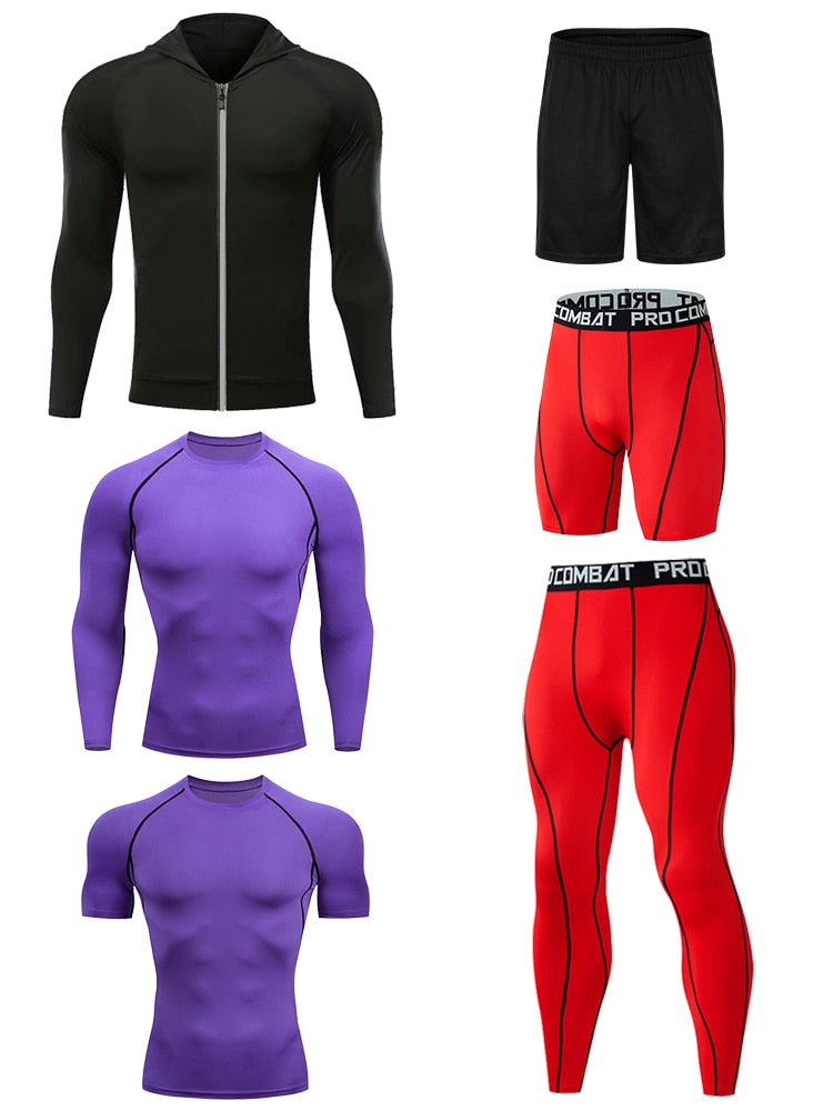 6 Pcs Set Men Sportswear Compression Sport Suit Quick Dry Running Sets Clothes Sports Joggers Training Gym Fitness Tights