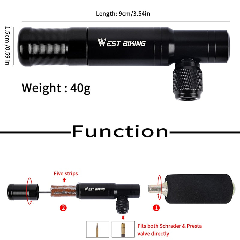 2 in 1 Mini Bike Pump CO2 Inflator Bicycle Tubeless Tire Repair Tool Presta & Schrader Valve MTB Cycling Air Pump