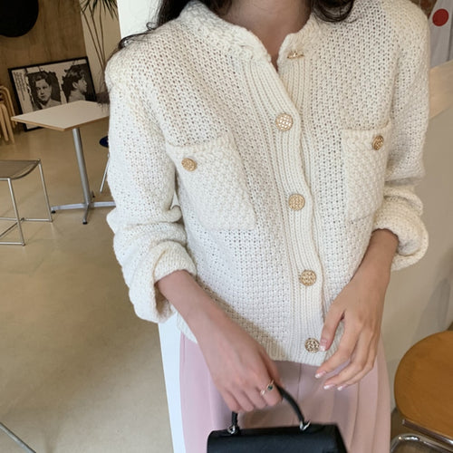 Load image into Gallery viewer, Vintage Women Cardigans Sweater Elegant Single Breasted Autumn Knitted Short Jacket Casual O Neck Korean Female Coats
