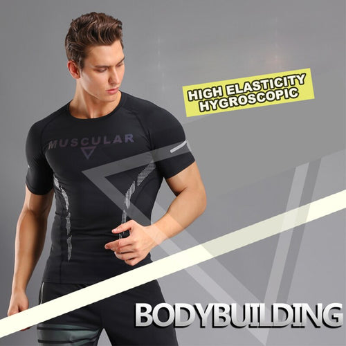 Load image into Gallery viewer, Gym Tight Shirt Sport Tshirt Men&#39;s Short Sleeve Running Shirt Male Workout Training Tees Fitness Top T-Shirt Jogging Rashgard
