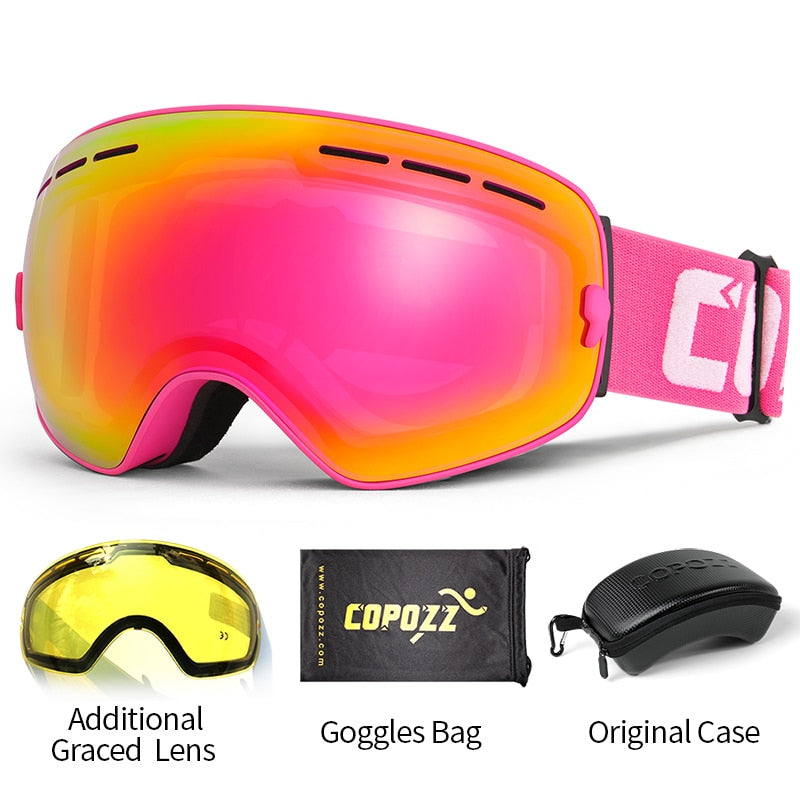 Ski goggles 2 layer lens anti-fog UV400 day and night spherical snowboard glasses men women skiing snow goggles Set