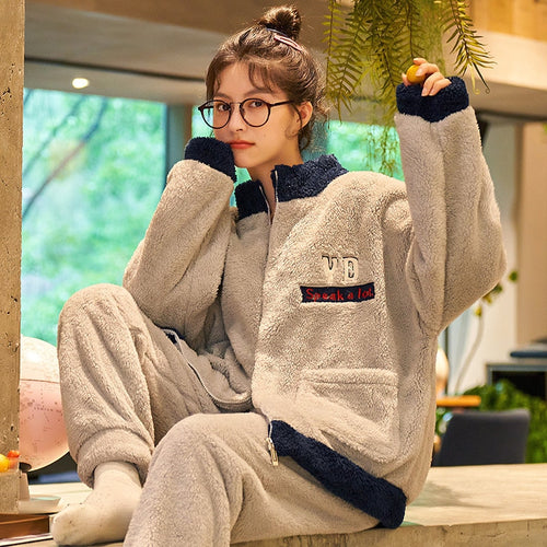 Load image into Gallery viewer, High Quality Women&#39;s Pajamas Set Cute Flannel Sleepwear Casual Homewear Men Couple Thick and Warm Winter Pyjamas Femme
