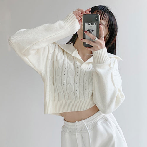 Load image into Gallery viewer, Pullover Women Sweater Loose Knitted Twist Tops Fashion Long Sleeve Winter High Waist Harajuku Crop Tops Sweater New
