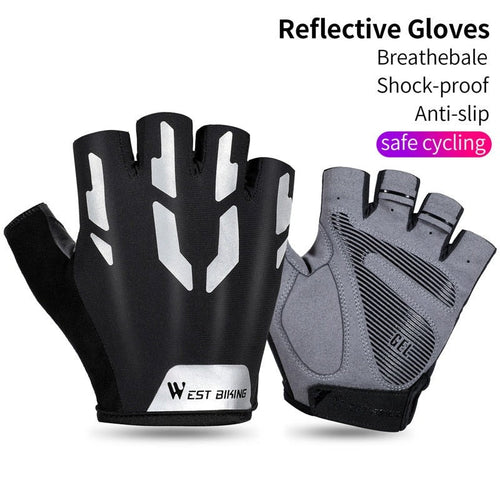 Load image into Gallery viewer, Reflective Bicycle Gloves Anti Slip Gel Pad Short Half Finger Cycling Gloves Breathable Outdoor Sports Men MTB Bikes Gloves
