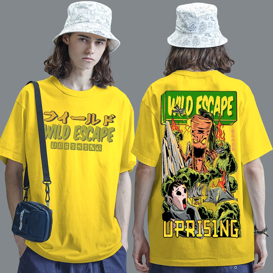 Wild Escape Carrot Attack Human Hip Hop Personality Street Short Sleeve T-shirt Men's Trend Original