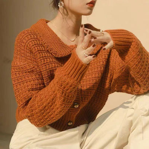 Load image into Gallery viewer, Cute Peter Pan Collar Women Cardigan Sweater Loose Knitted Long Sleeve Korean Chic Jumper Coat Loose Button Up Jackets
