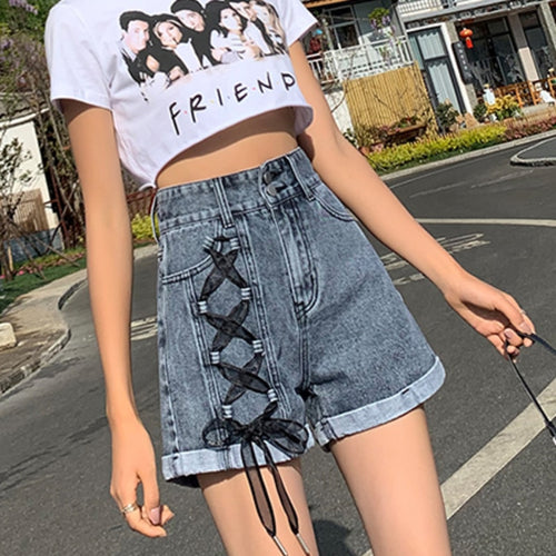 Load image into Gallery viewer, Summer High Waist Women Denim Shorts Fashion Lace Patchwork Loose Jeans Causal A Line Korean Girls Wide Leg Shorts
