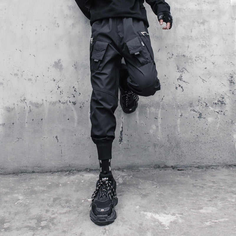 Tactical Functional Cargo Pants Joggers Men Black Elastic Waist Trousers Hip Hop Streetwear Multi-pocket Pants Techwear WB389