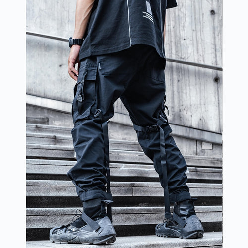 Load image into Gallery viewer, Tactical Functional Cargo Pants Joggers Men Black Ribbon Design Trousers Hip Hop Streetwear Multi-pocket Pants Techwear WB351
