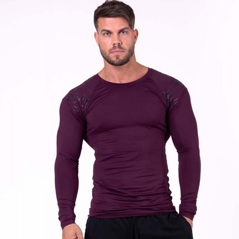 Men Skinny Long sleeves t shirt Gym Fitness Bodybuilding Elasticity Compression Quick dry Shirts Male Workout Tees Tops Clothing