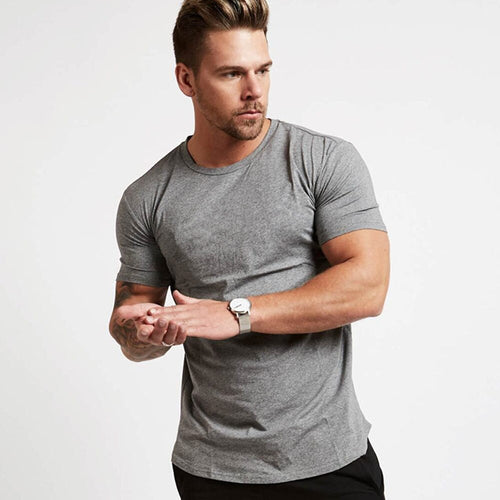 Load image into Gallery viewer, Solid Casual Cotton T-shirt Men Gym Fitness Workout Skinny Short Sleeve Shirt Male Bodybuilding Sport Tee Tops Summer Clothing
