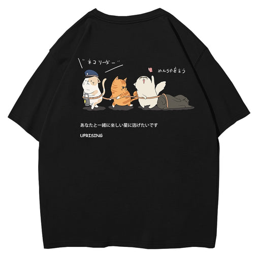 Load image into Gallery viewer, Men Hip Hop T Shirt Streetwear Japanese Kanji Harajuku Funny Cat T-Shirt Summer Short Sleeve Tops Tees Cotton Print Tshirts
