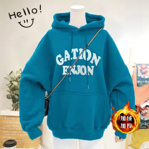 Load image into Gallery viewer, Thick Women Hoodies Winter Pullover Korean Loose Hooded Sweatshirt Warm Fashion Letter Casual Female Pocket Coat
