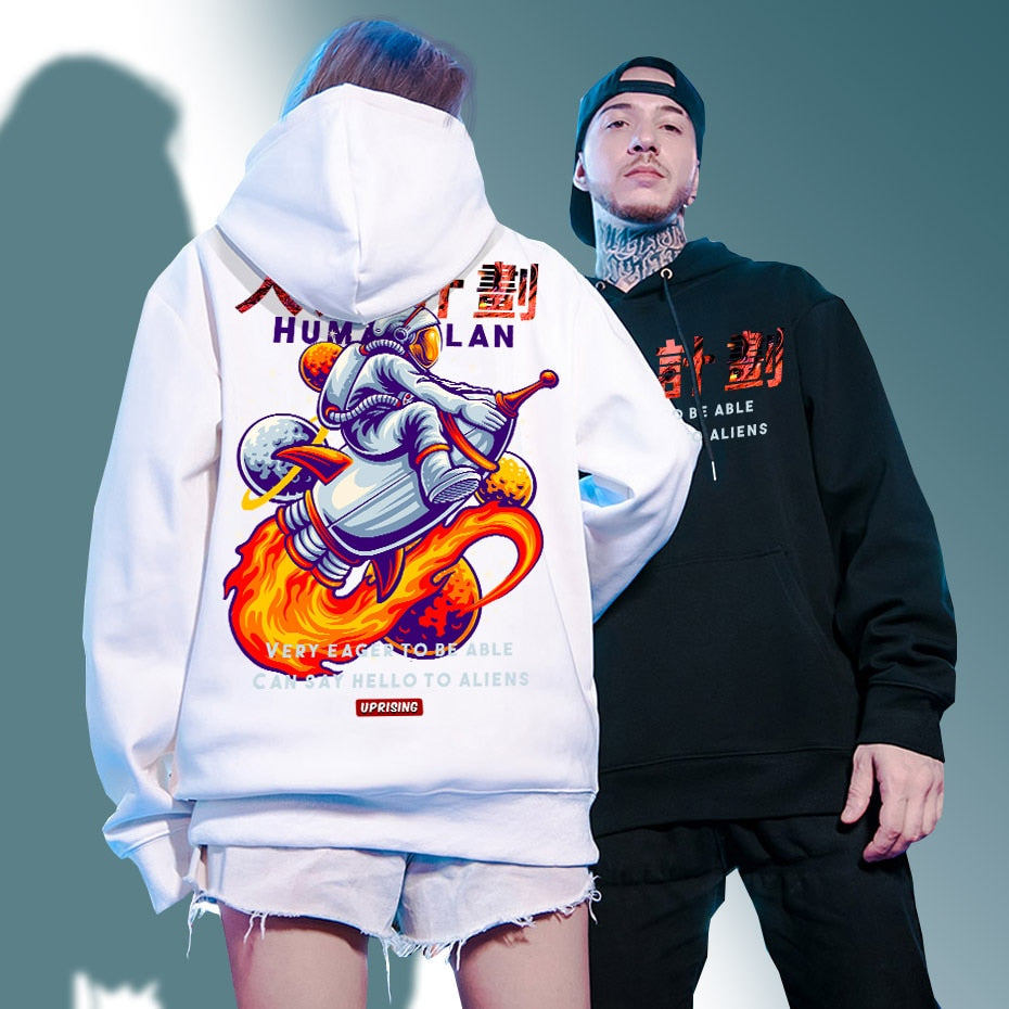 Hoodie Sweatshirt Men Astronaut Print Graphic Mens Hip Hop Korean Fashions long Sleeve Male Oversized Hoodie Sweatshirt