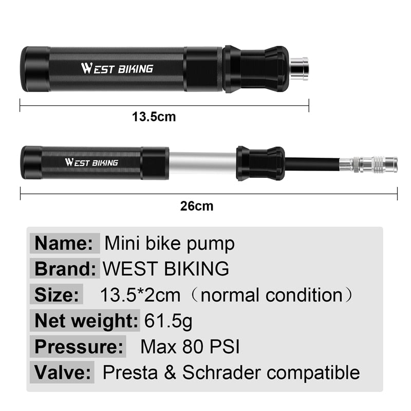 Mini Bicycle Pump Portable Bike Air Pump MTB Mountain Road Cycling Tire Inflator Schrader Presta Valve Alloy Pump