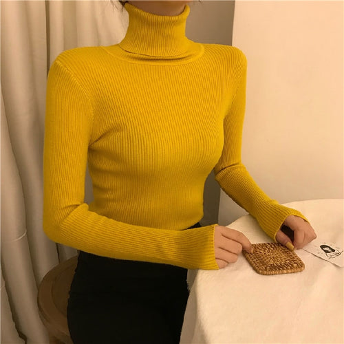 Load image into Gallery viewer, Turtleneck Women Sweater Autumn Soft Long Sleeve Pullover Knitted Jumper Winter Korean Slim Girl Blouse Solid Casual Tops
