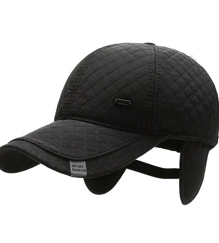 Solid Men's Winter Cap with Earflaps Keep Warm Cotton Baseball Cap Male Outdoor Velvet Thicken Fitted Cap Snapback Hat