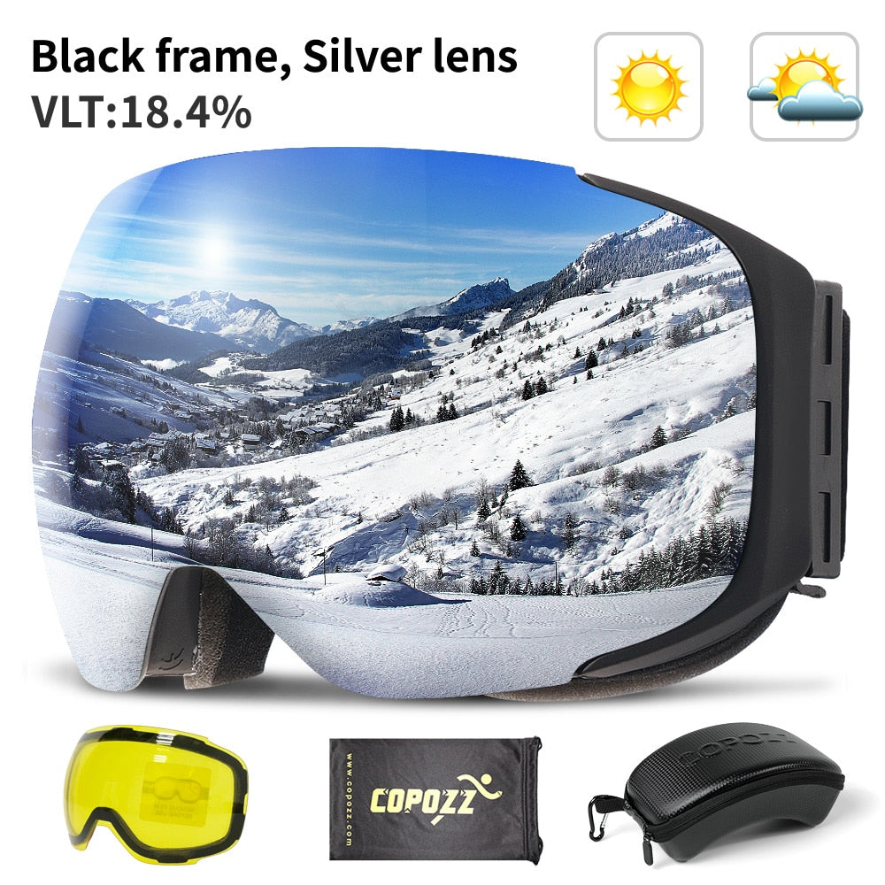 Magnetic Ski Goggles with 2s Quick-Change Lens and Case Set UV400 Protection Anti-Fog Snowboard Ski Glasses for Men Women