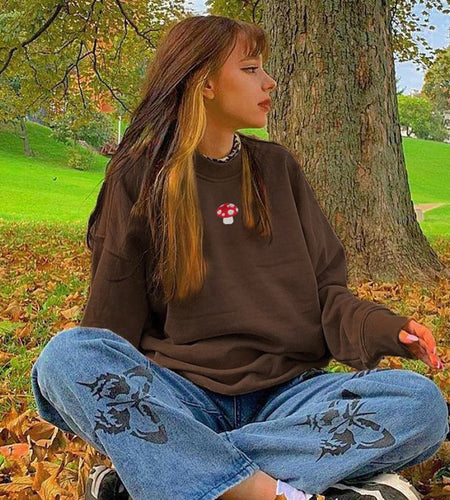 Brown Casual Hoodies Fashion O Neck Print Sweatshirt Spring Autumn Pullover Long Sleeve Sweat Shirt Korean Streetwear New