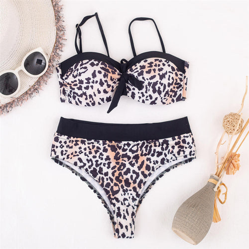 Load image into Gallery viewer, Leopard Push Up Swimsuit Female Swimwear Women Two-pieces Bikini set With Bra Cup High Waist Bather Bathing Suit Swim V2892
