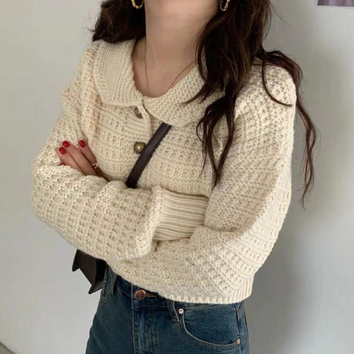 Load image into Gallery viewer, Cute Peter Pan Collar Women Cardigan Sweater Loose Knitted Long Sleeve Korean Chic Jumper Coat Loose Button Up Jackets
