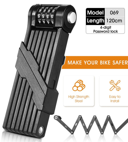 Anti Theft Combination Lock Bicycle Folding Chain Lock Heavy Duty Safety Motorcycle MTB Road Bike Electric Bike Lock