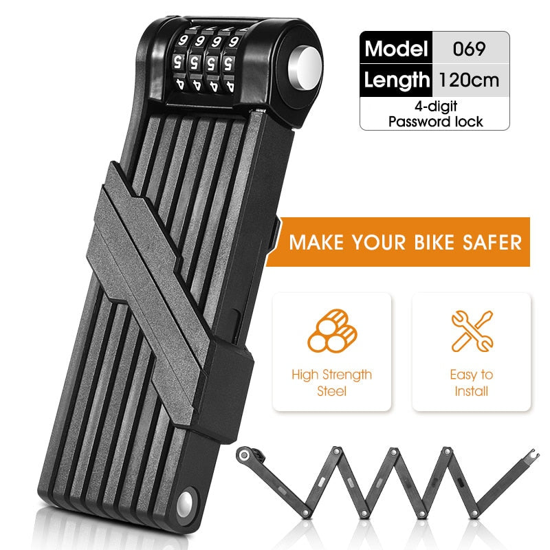 Anti Theft Combination Lock Bicycle Folding Chain Lock Heavy Duty Safety Motorcycle MTB Road Bike Electric Bike Lock