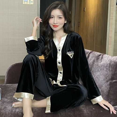 Load image into Gallery viewer, High Quality Women&#39;s Pajamas Set Velvet Sleepwear Embroidery Casual Homewear Men Nightwear Luxury Couple Pyjamas Femme
