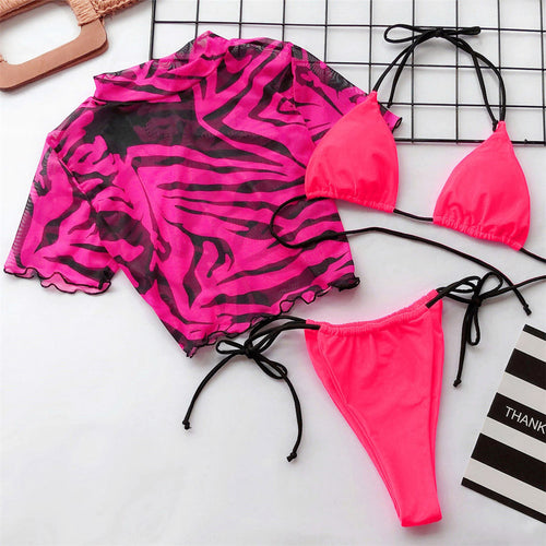 Load image into Gallery viewer, Sexy Leopard Bikini Female Swimsuit Women Swimwear Three-pieces Bikini set Brazilian Bather Halter Bathing Suit V1629NG
