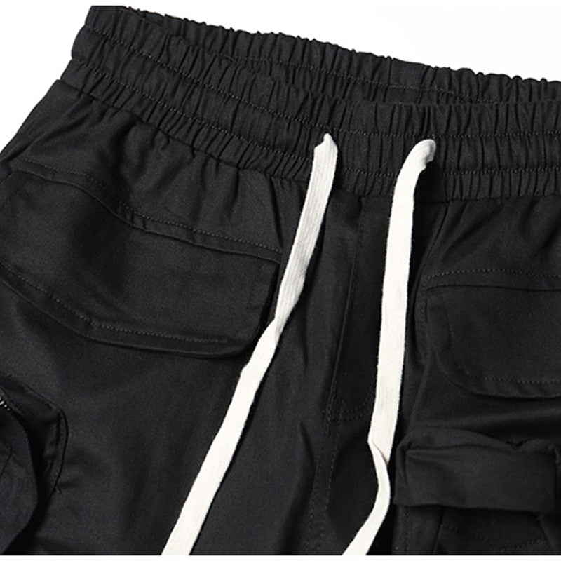 Tactical Functional Cargo Pants Men Hip Hop Streetwear Elastic Waist Joggers Trousers Multi-pocket Pant Black WB525