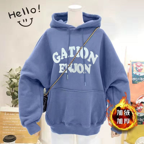 Load image into Gallery viewer, Thick Women Hoodies Winter Pullover Korean Loose Hooded Sweatshirt Warm Fashion Letter Casual Female Pocket Coat
