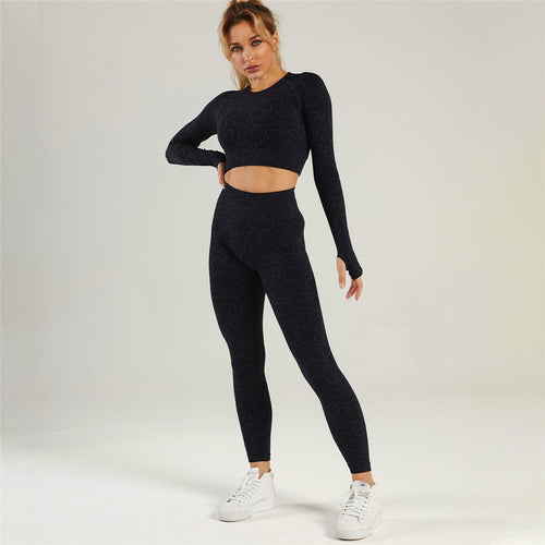 Load image into Gallery viewer, Women Sportswear Seamless Yoga Set Long Sleeve Yoga Tops High Waist Leggings Fitness Workout  Sports Clothes Gym Outfit A068TP
