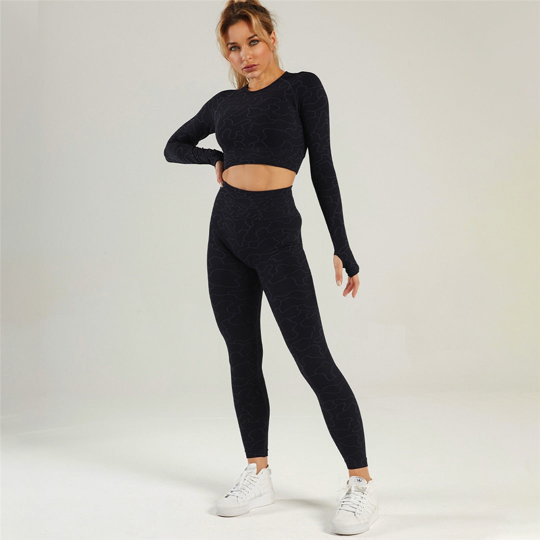 GYMSHARK Womens Seamless Ombre Legging and Crop Top Set Workout