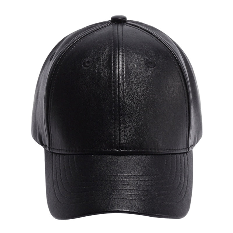 PU Leather Black Baseball Cap Men Women Solid Fashion Snapback Hat Hip Hop Caps Bone Casquette Trucker Cap Size 55-60
