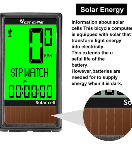 Bike Computer Wireless Solar Energy Cycling Odometer Speedometer Multifunction Bicycle Stopwatch With 5 Languages