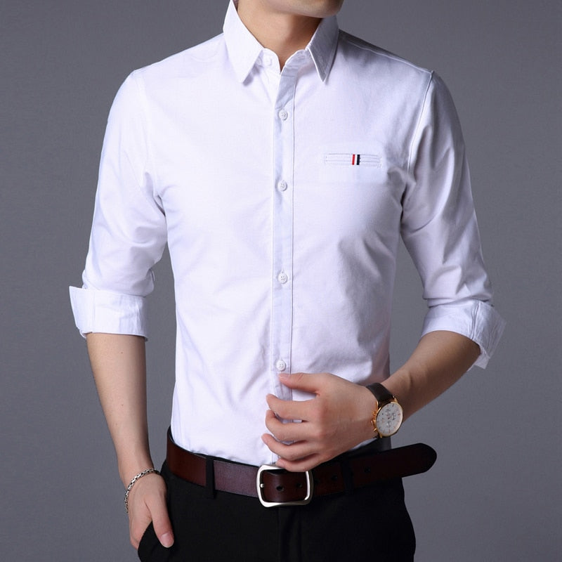 Fall New Fashion Brand Designer Shirt Man Dress Shirt Long Sleeve Slim Fit Button Down 100% Cotton Casual Mens Clothing