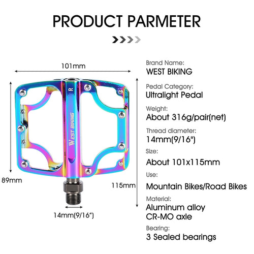Load image into Gallery viewer, Colorful Bicycle Pedals 3 Bearings CNC Ultralight MTB Road Bike Part Anti-slip Flat BMX Pedals Cycling Accessories
