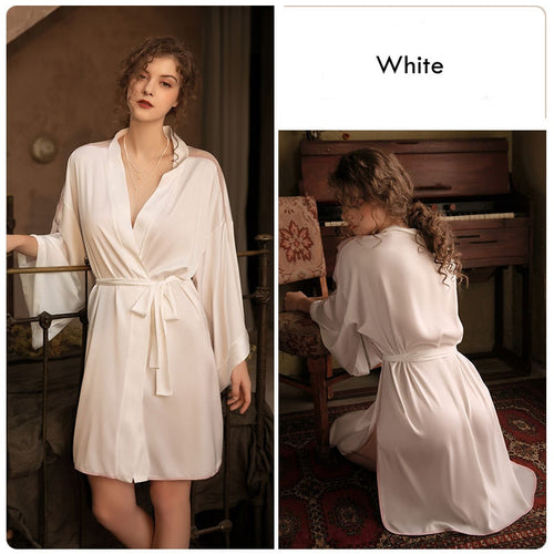 Load image into Gallery viewer, Women&#39;s Pajamas Robe Fashion Surrounded Sexy Femme Bathrobe Satin Silk Like Sleepwear Nightwear Temptation Home Wear
