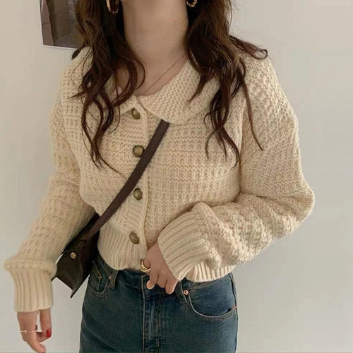 Load image into Gallery viewer, Cute Peter Pan Collar Women Cardigan Sweater Loose Knitted Long Sleeve Korean Chic Jumper Coat Loose Button Up Jackets
