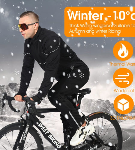 Warm Winter Cycling Suit Thermal Fleece Windproof Bike Jersey Running Ski Bicycle Jacket Coat Pants M-3XL Sportswear