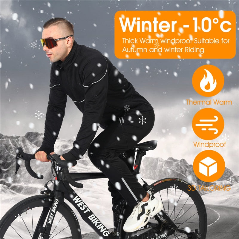 Warm Winter Cycling Suit Thermal Fleece Windproof Bike Jersey Running Ski Bicycle Jacket Coat Pants M-3XL Sportswear