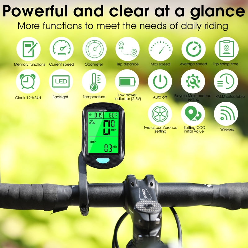 Wireless Bicycle Computer Waterproof Speedometer LED Backlight Odometer MTB Road Bike Stopwatch Cycling Accessories
