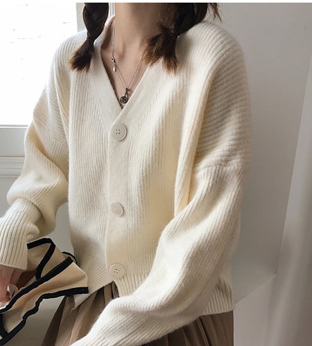 Elegant Women Cardigan Sweater Fashion V Neck Autumn Long Sleeve Knitted Jacket Designed Button Up Fall Ladies Sweater Coat