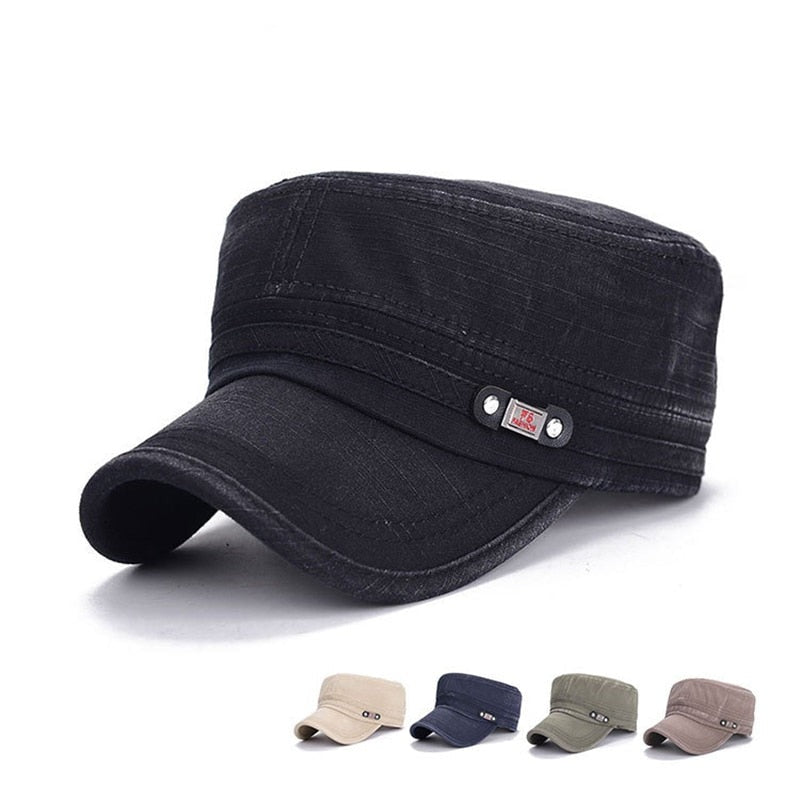 Men Military Hat Vintage Cap Spring Summer Solid Flat Top Cotton Solid Sunhat Adjustable Women Sports Denim Cap Hip Hop Dad Hat